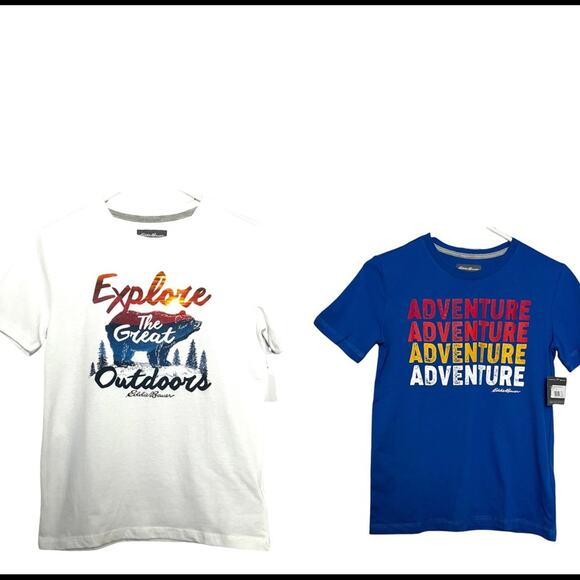 Eddie Bauer Boys Graphic Short Sleeve Crew Neck  Two Pack Set  Sz M NWT - Picture 1 of 12